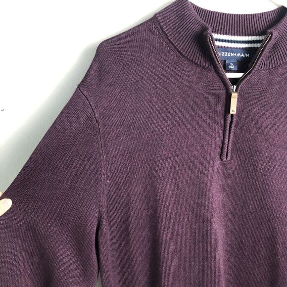 Mizzen+Main Sweater Mens XL Cassady Quarter Zip Plum Heather Mock Neck Pullover - Picture 3 of 14